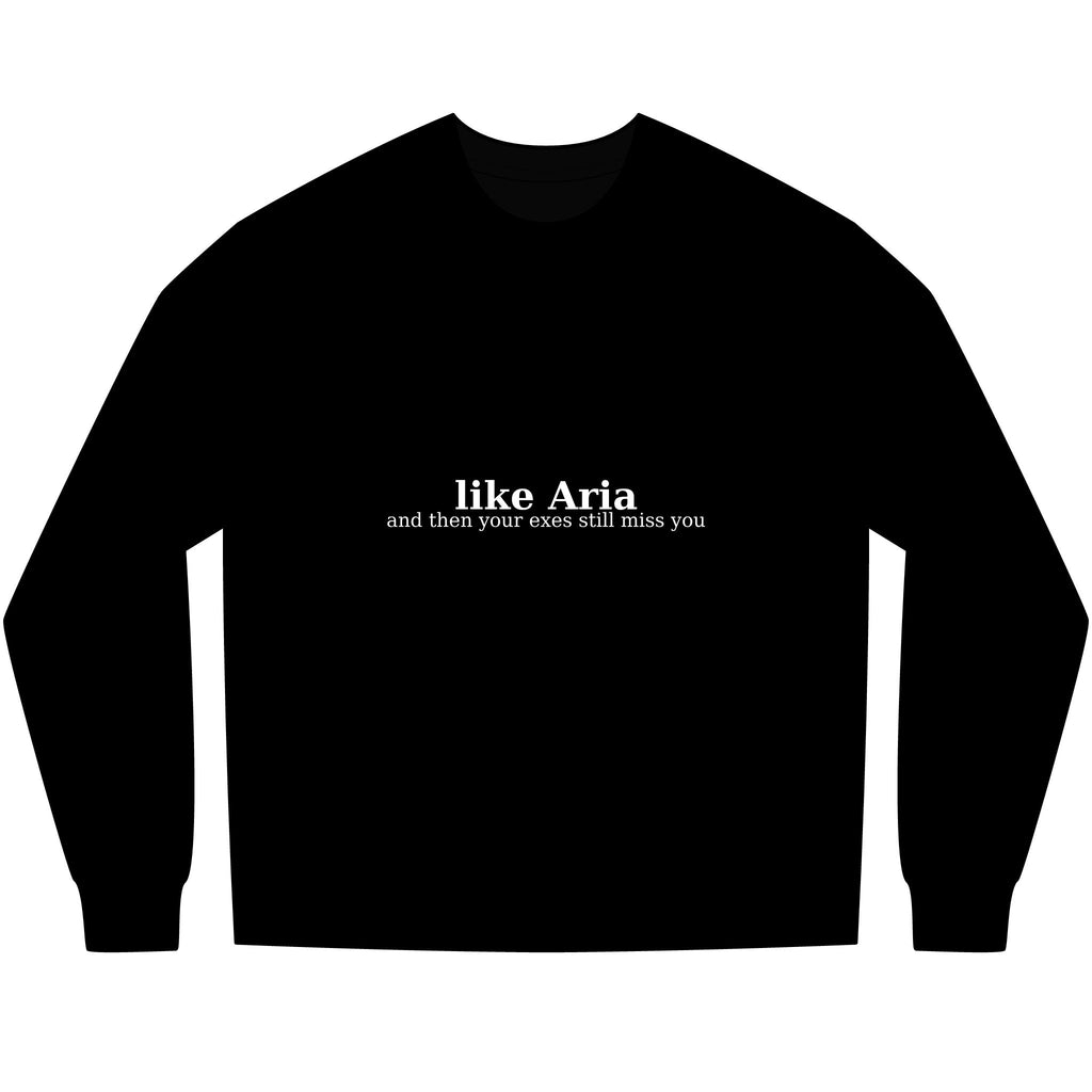 Long Sleeve Tee — "like Aria and then your exes still miss you" Minimal Text Graphic